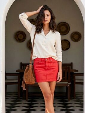 United Colors Of Benetton Red Denim Mini Skirt